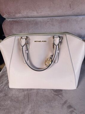 Michael Kors Soft Pink Saffiano Leather Satchel with Gold Hardware